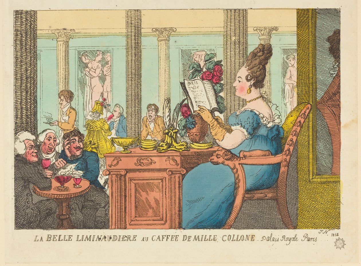 La Belle Limonaudiere en el Café des Mille Colonnes, Palais Royal, París de Thomas Rowlandson