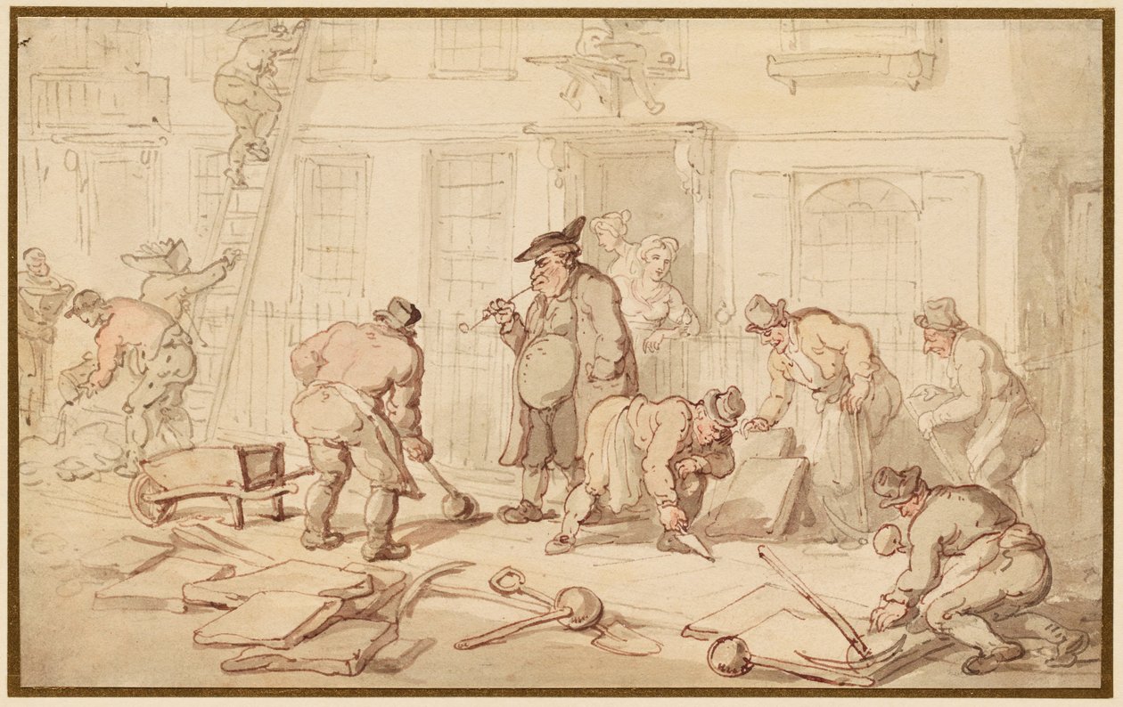 Obreros colocando un pavimento de Thomas Rowlandson
