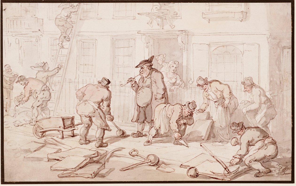 Trabajadores colocando un pavimento de Thomas Rowlandson
