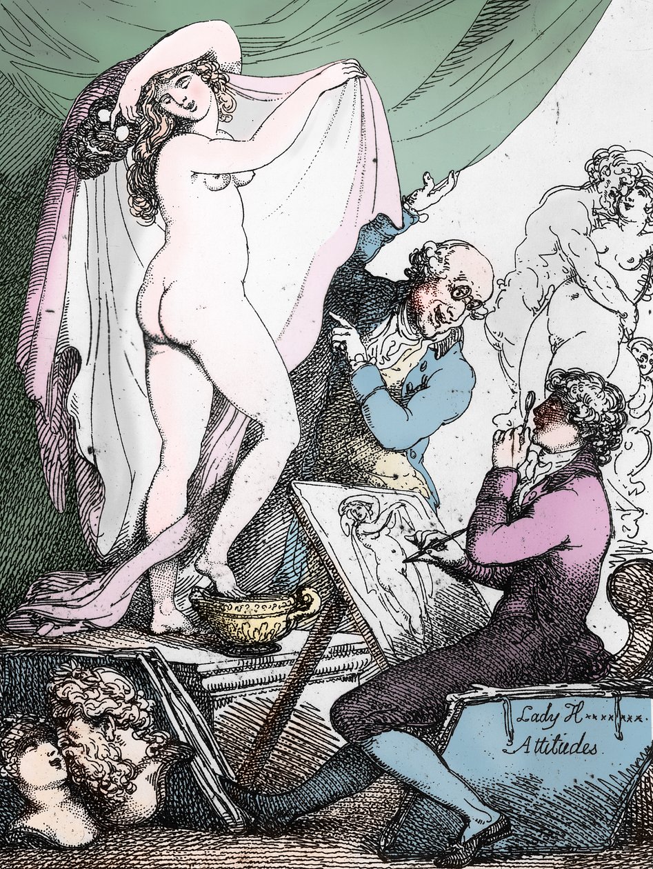 Actitudes de Lady Hamilton, c.1790 (aguafuerte) (foto b/n) de Thomas Rowlandson