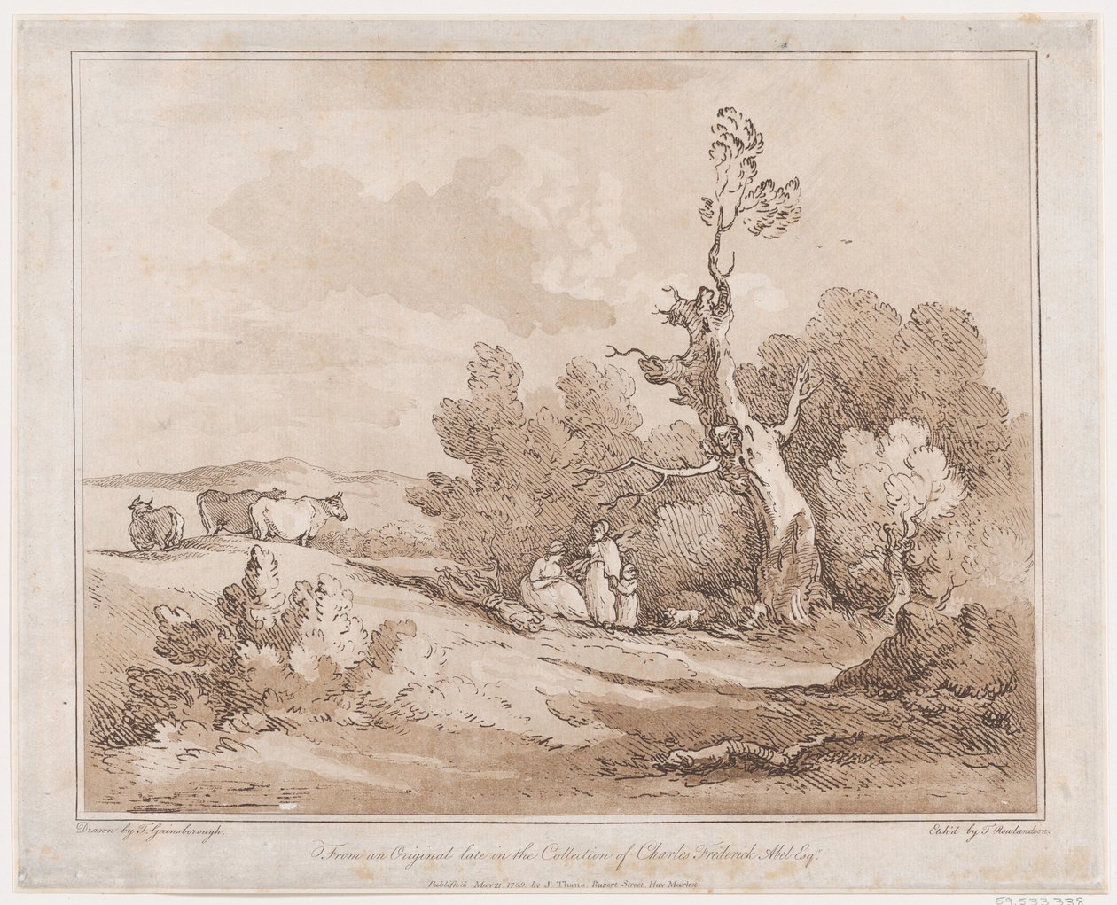 Paisaje con figuras recogiendo leña bajo árboles retorcidos, 21 de mayo de 1789 de Thomas Rowlandson