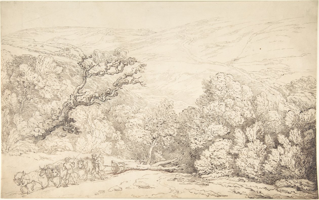 Paisaje con bueyes y un árbol talado de Thomas Rowlandson