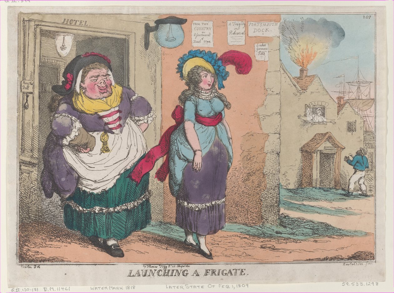 Lanzamiento de una Fragata, [1 de febrero de 1809], reimpresión de Thomas Rowlandson