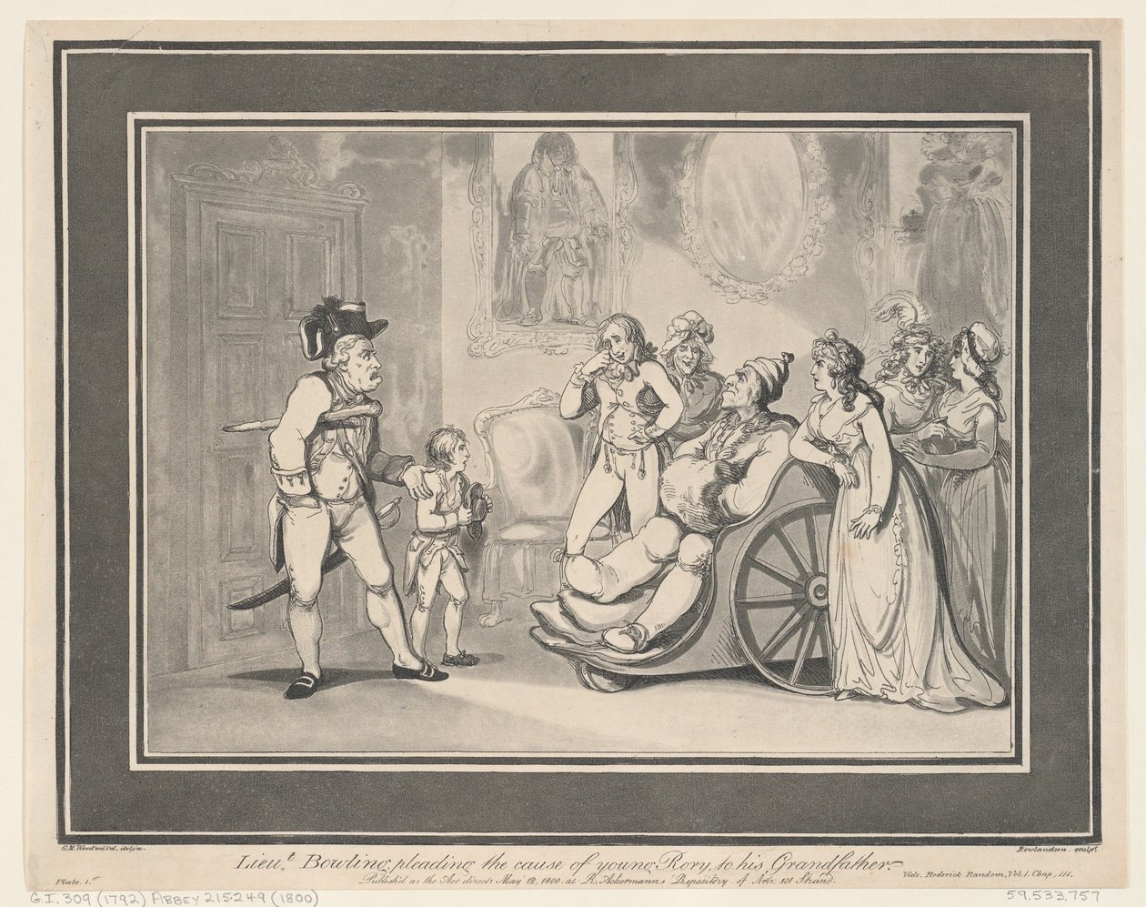 El teniente Bowling suplicando la causa del joven Rory a su abuelo de Thomas Rowlandson