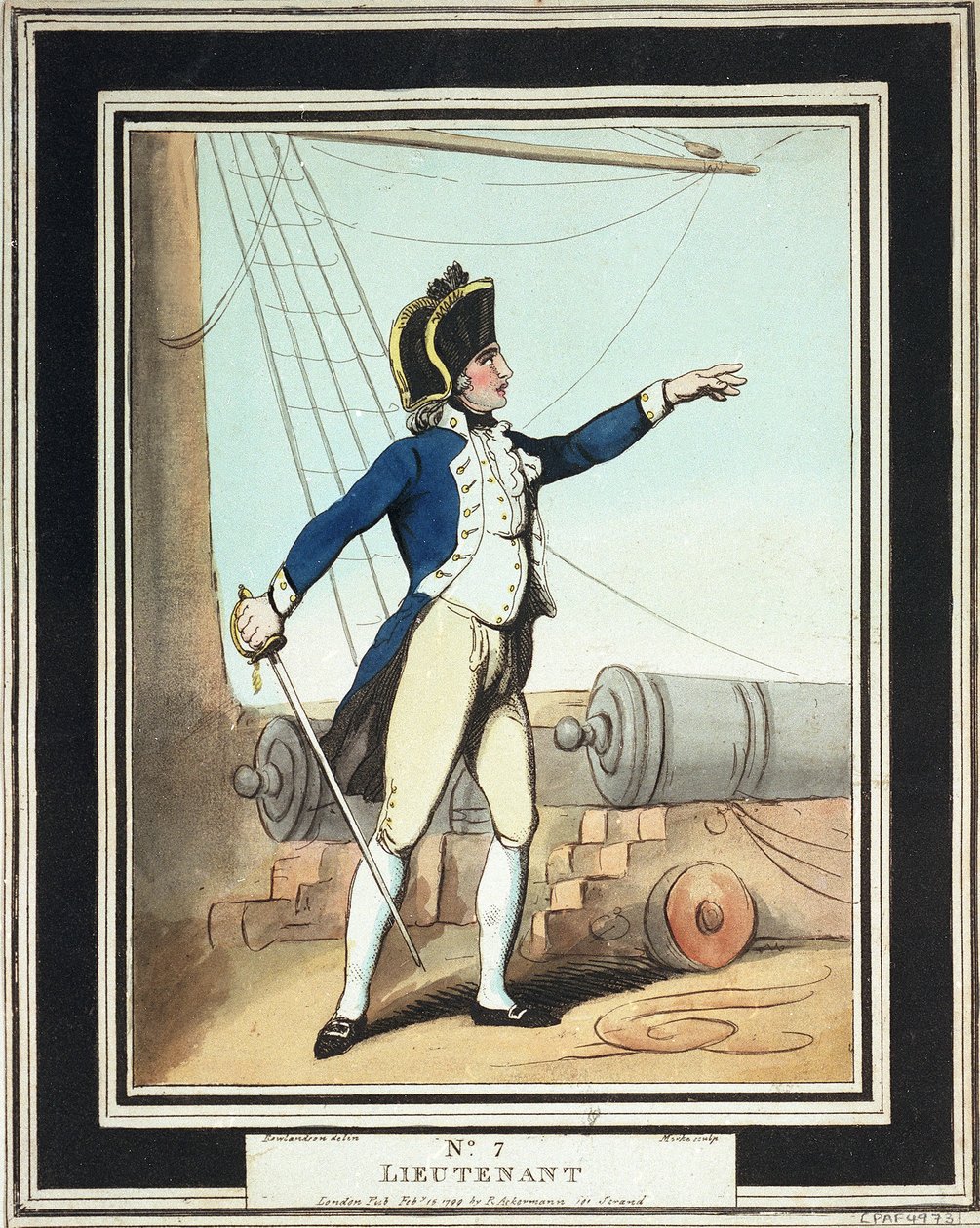 Teniente, guardiamarina de la Royal Navy en el siglo XVIII de Thomas Rowlandson