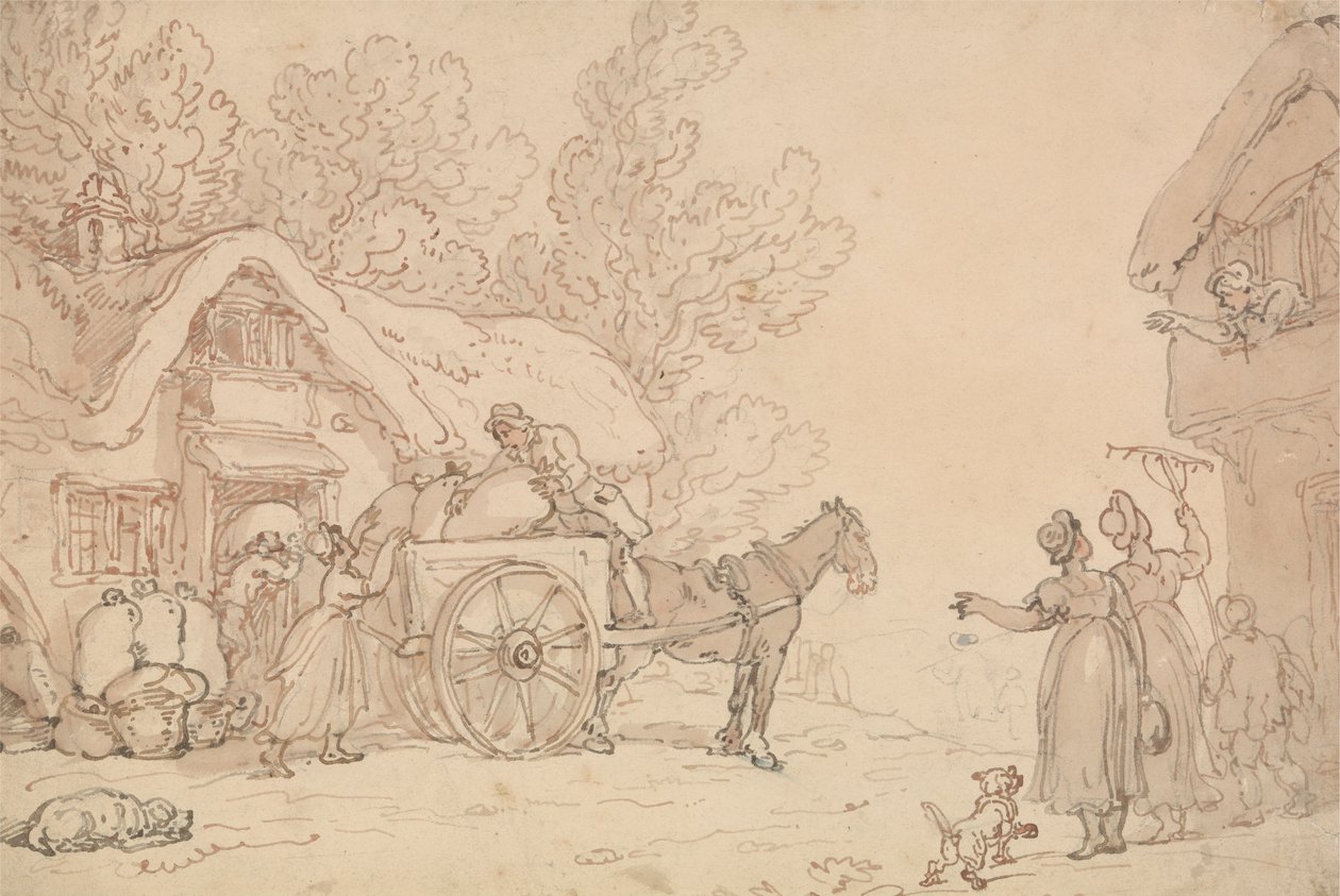 Carga de sacos en un carro de Thomas Rowlandson
