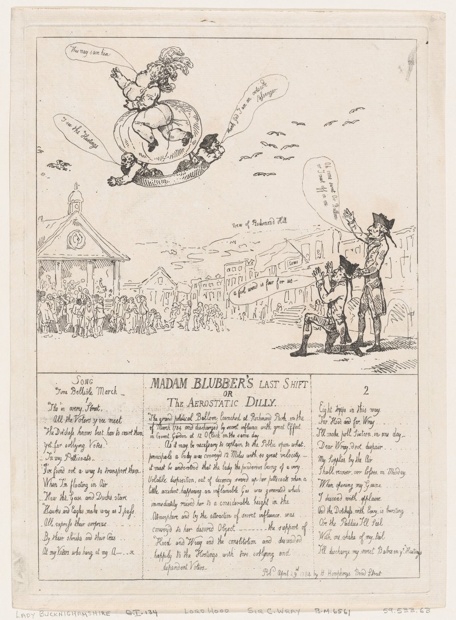 El Último Cambio de Madam Blubber o El Dilly Aerostático, 29 de abril de 1784 de Thomas Rowlandson