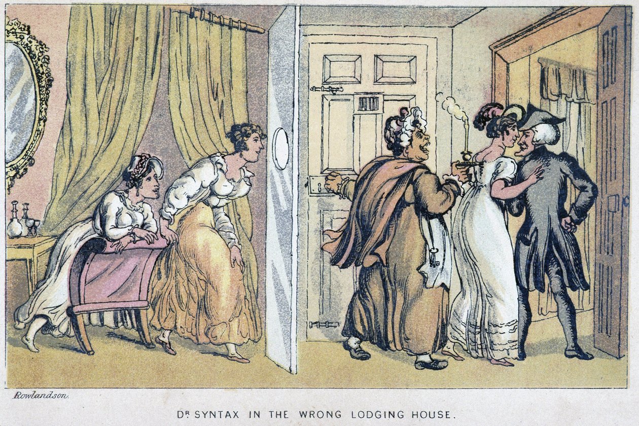Casa de citas - en “Los tres viajes del Doctor Syntax en busca del pintoresco consuelo y una esposa” de William Combe, ill. por Rowlandson, John Camden Hotten, Picadilly, Londres de Thomas Rowlandson