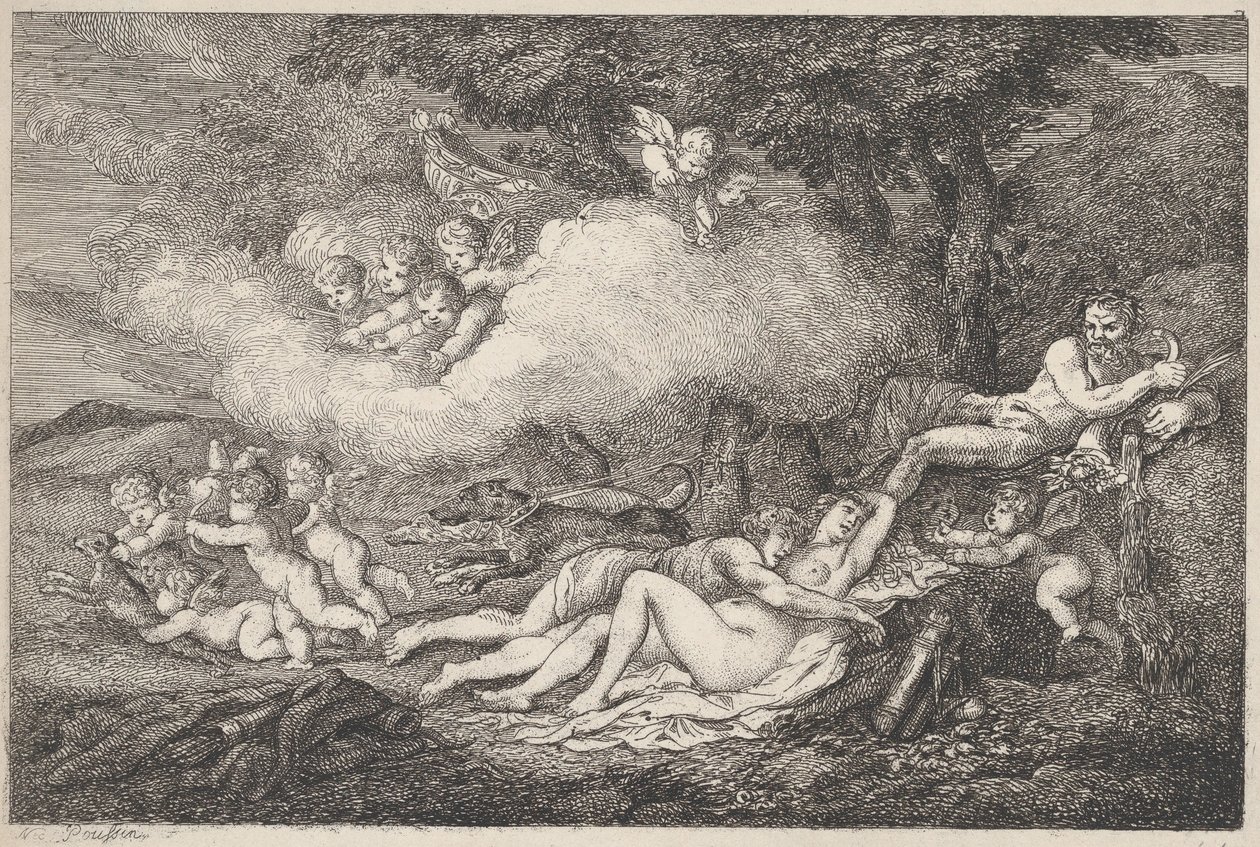 Marte y Venus durmiente con putti, 1799 de Thomas Rowlandson