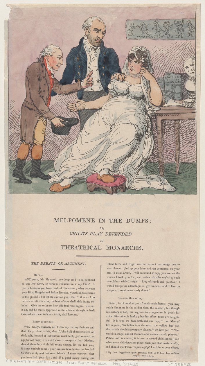 Melpómene en las Penas, o Juego de Niños Defendido por Monarcas Teatrales, 1804 de Thomas Rowlandson