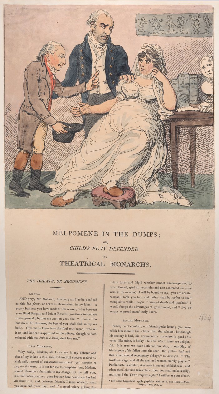 Melpomene en los Vertederos, o Juego de Niños Defendido por Monarcas Teatrales, 1804 de Thomas Rowlandson