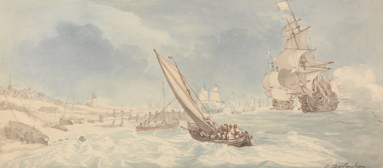 Buques de guerra y veleros cerca de la costa de Thomas Rowlandson