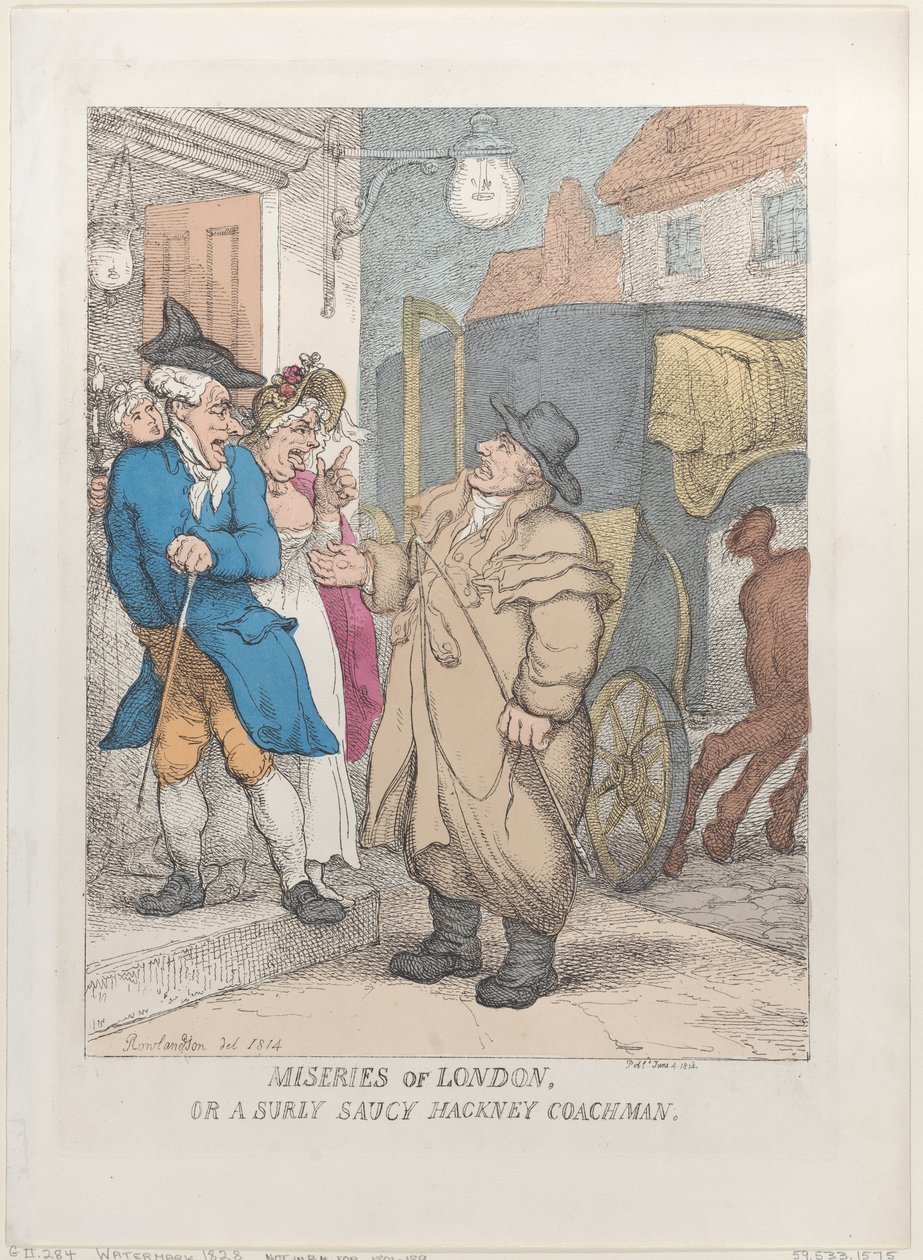 Las miserias de Londres, o un cochero de Hackney malhumorado y descarado de Thomas Rowlandson