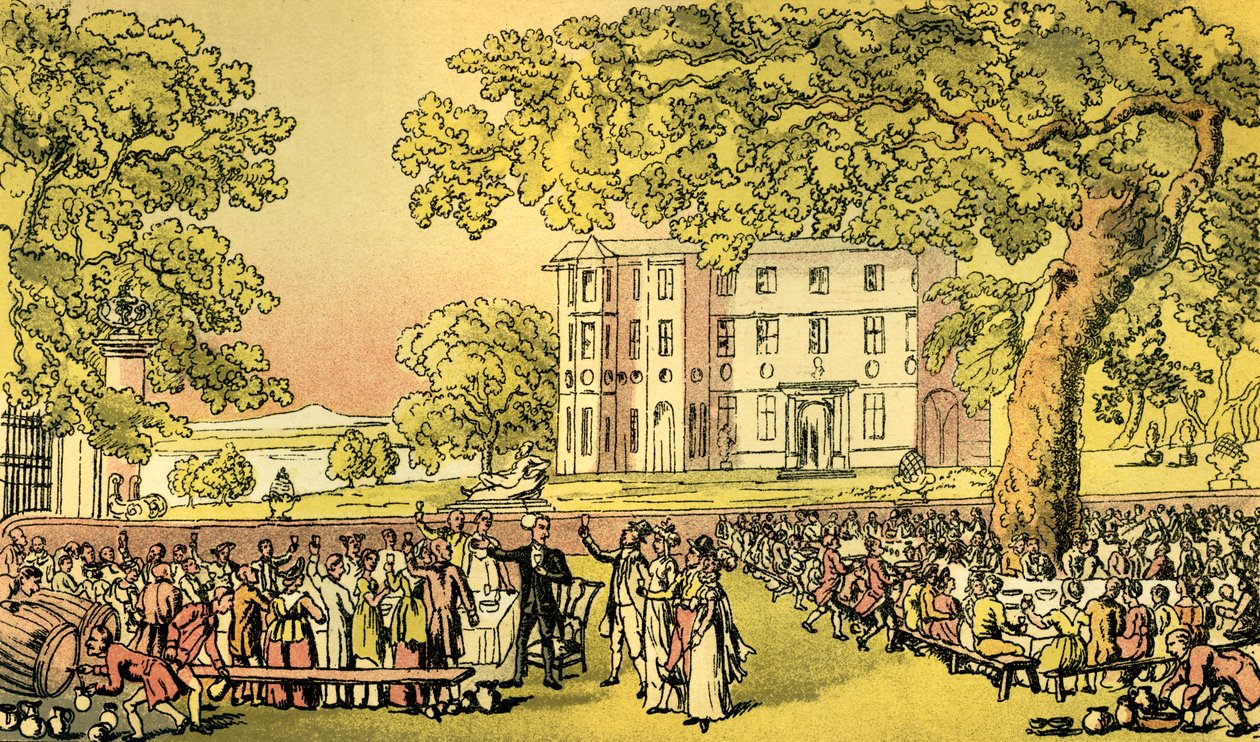 El matrimonio de Miss Worthy - Dr. Syntax en la silla de Thomas Rowlandson