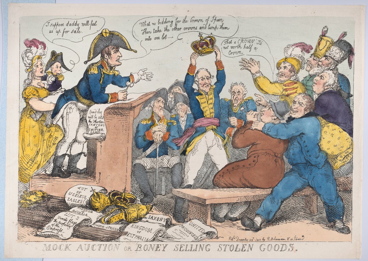 Subasta Falsa o Boney Vendiendo Bienes Robados, 25 de diciembre de 1813 de Thomas Rowlandson