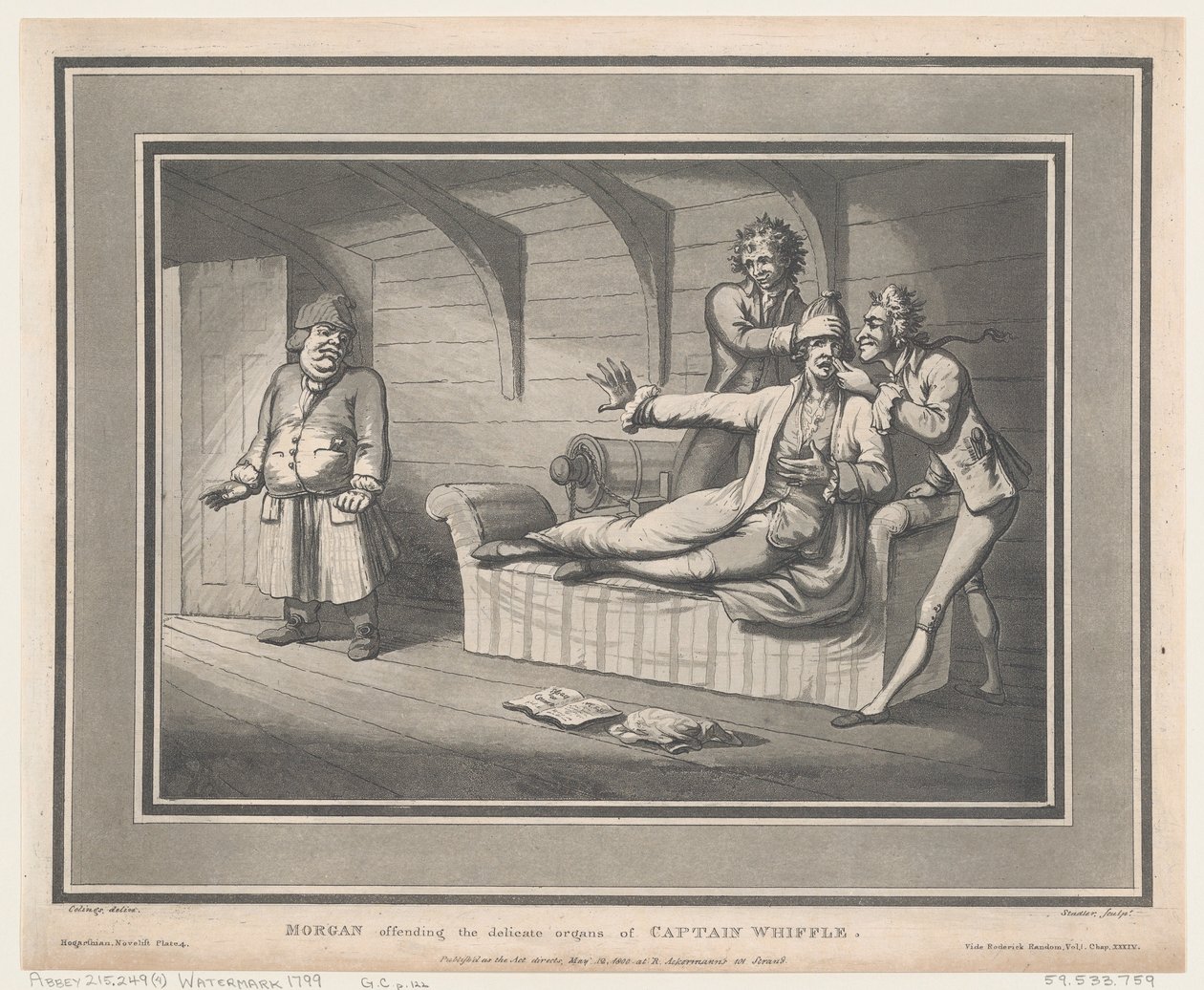 Morgan ofendiendo los delicados órganos del Capitán Whiffle de Thomas Rowlandson