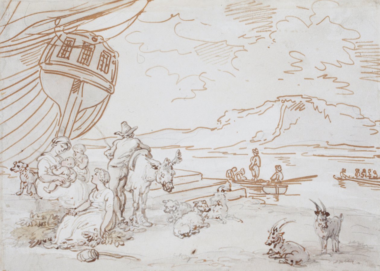 Una madre y sus hijos a la orilla del agua de Thomas Rowlandson