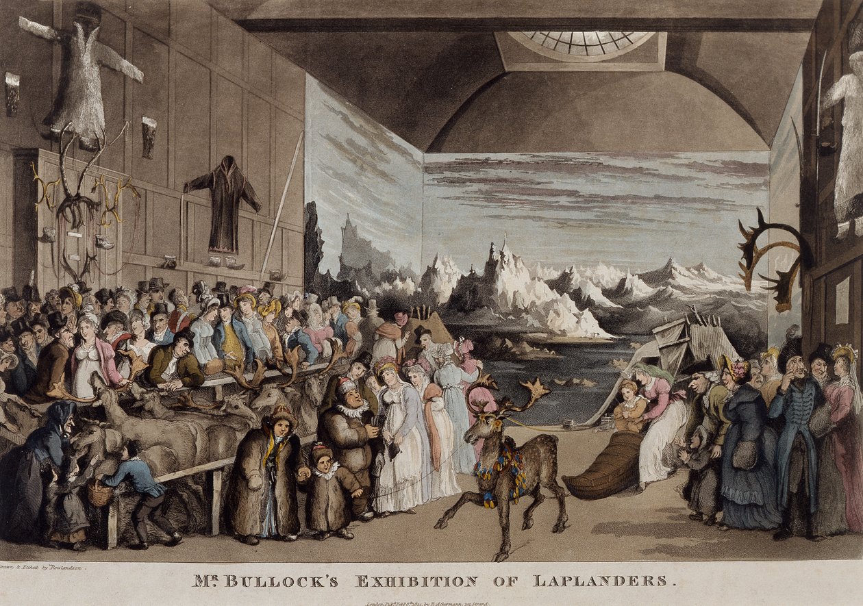 Exposición de lapones del Sr. Bullock en el Egyptian Hall, Piccadilly, 1822 (acuafuerte) de Thomas Rowlandson