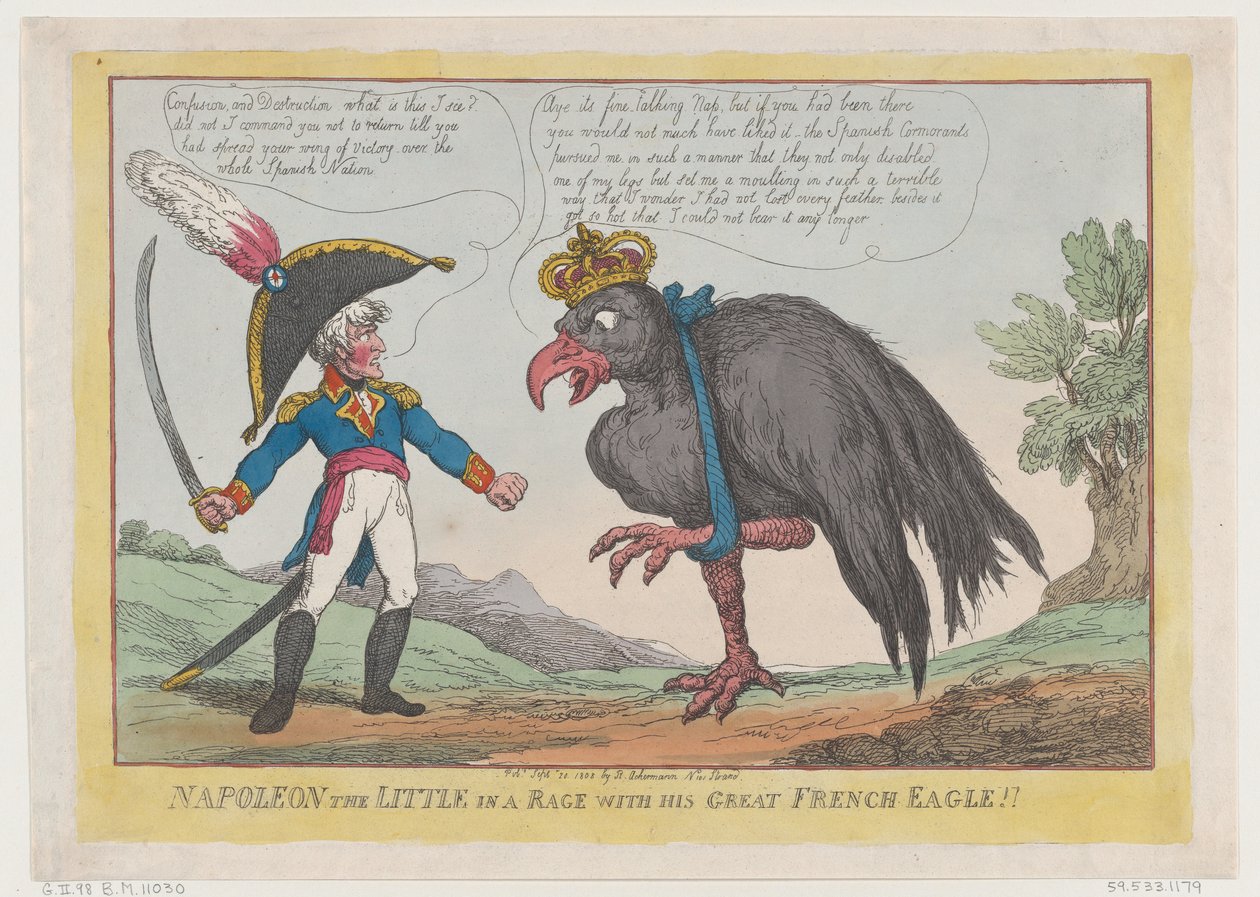 ¡Napoleón el Pequeño enojado con su Gran Águila Francesa!!, 20 de septiembre de 1808 de Thomas Rowlandson