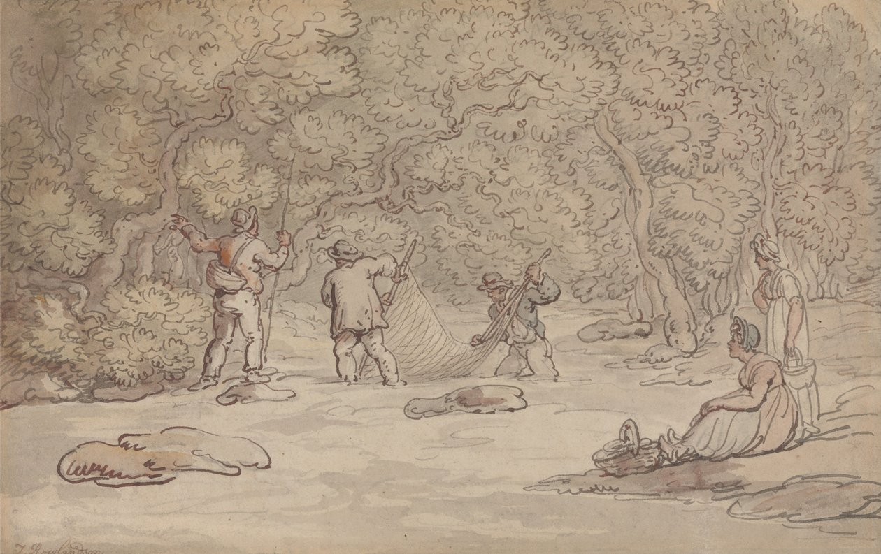 Colocación de una red en un remanso de salmones de Thomas Rowlandson