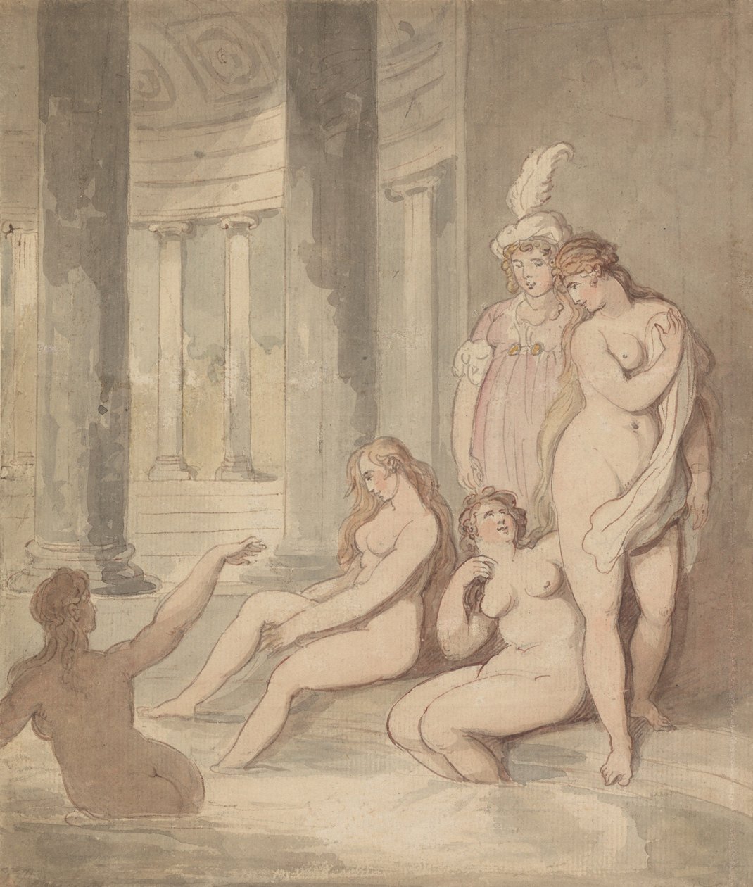 Ninfas en unas termas romanas de Thomas Rowlandson