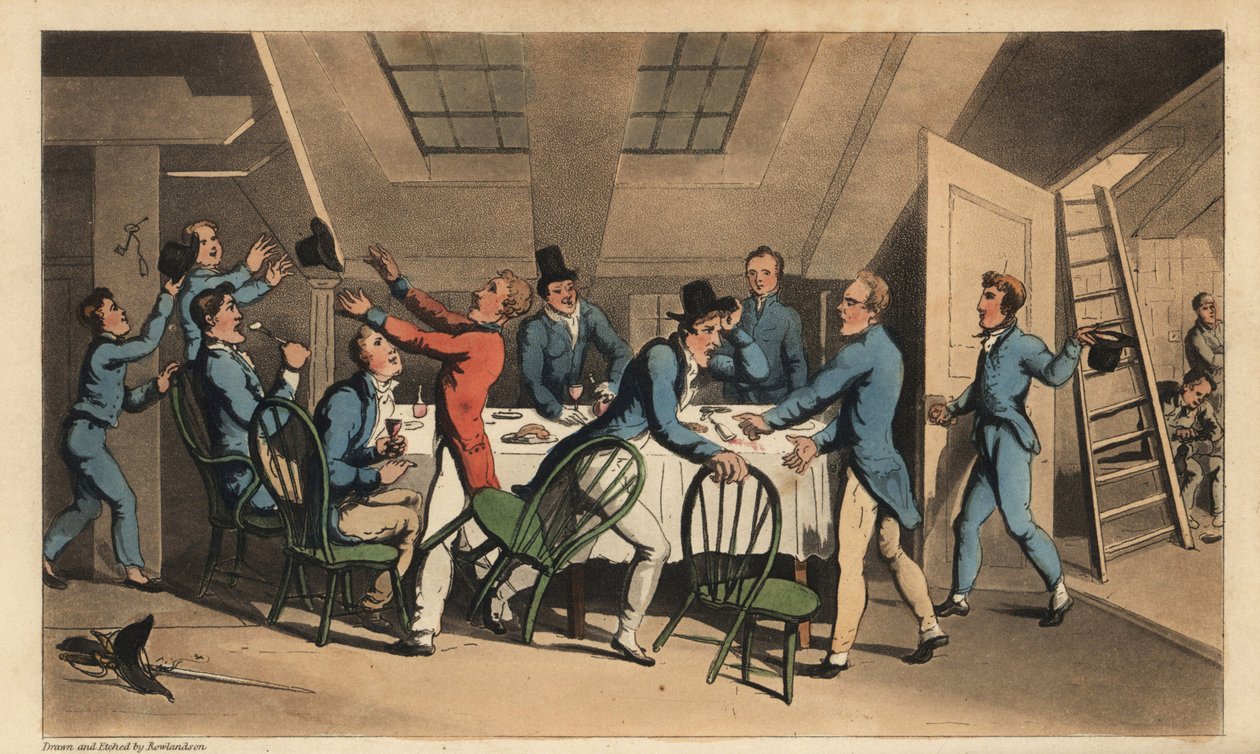 Oficiales y guardiamarinas celebrando la noticia de que el capitán ha dejado el barco de Thomas Rowlandson