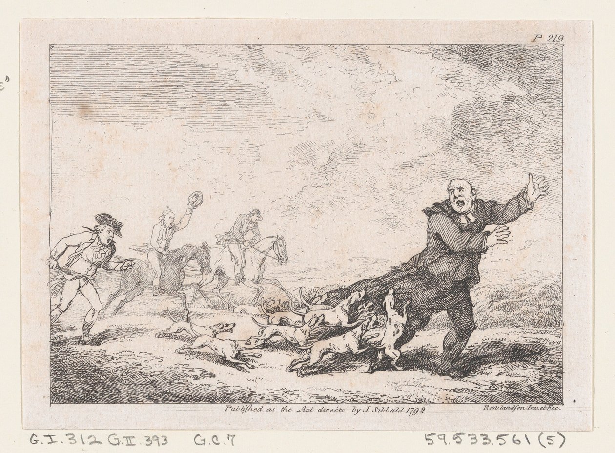 El párroco Adams en una peligrosa aventura de caza, de Las aventuras de Joseph Andre, 1792 de Thomas Rowlandson