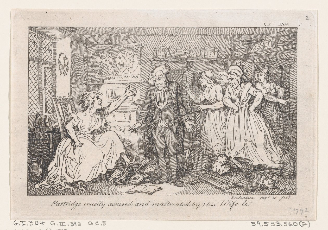 Perdiz cruelmente acusada y maltratada por su esposa, de La historia de Tom Jones, una Fo..., 1792 de Thomas Rowlandson