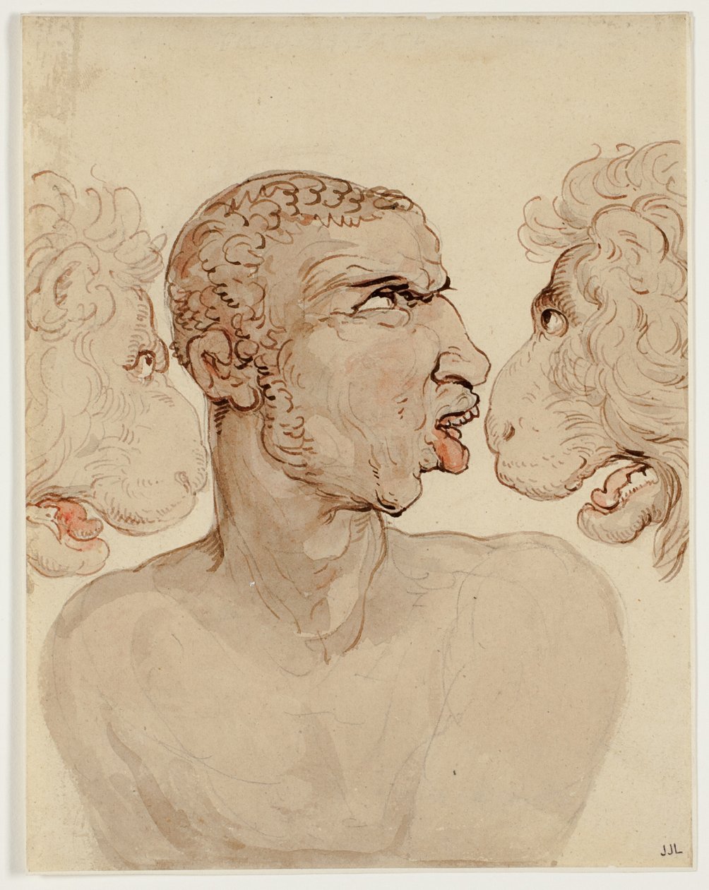 Estudio fisionómico de la cabeza de un hombre y dos leones de Thomas Rowlandson