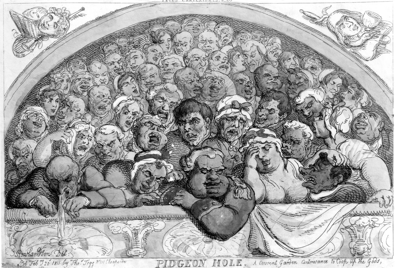 Pidgeon Hole - Un artilugio de Convent Garden para encerrar a los dioses de Thomas Rowlandson