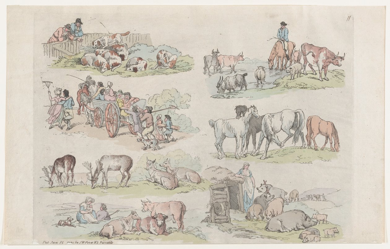 Placa 11, Contornos de Figuras, Paisajes y Ganado...para el Uso de Aprendices de Thomas Rowlandson