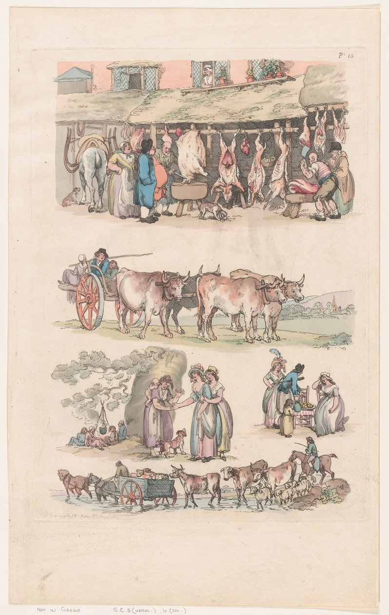 Placa 15, Contornos de figuras, paisajes y ganado... para el uso de los aprendices, Ju..., 1 de junio de 1790 de Thomas Rowlandson