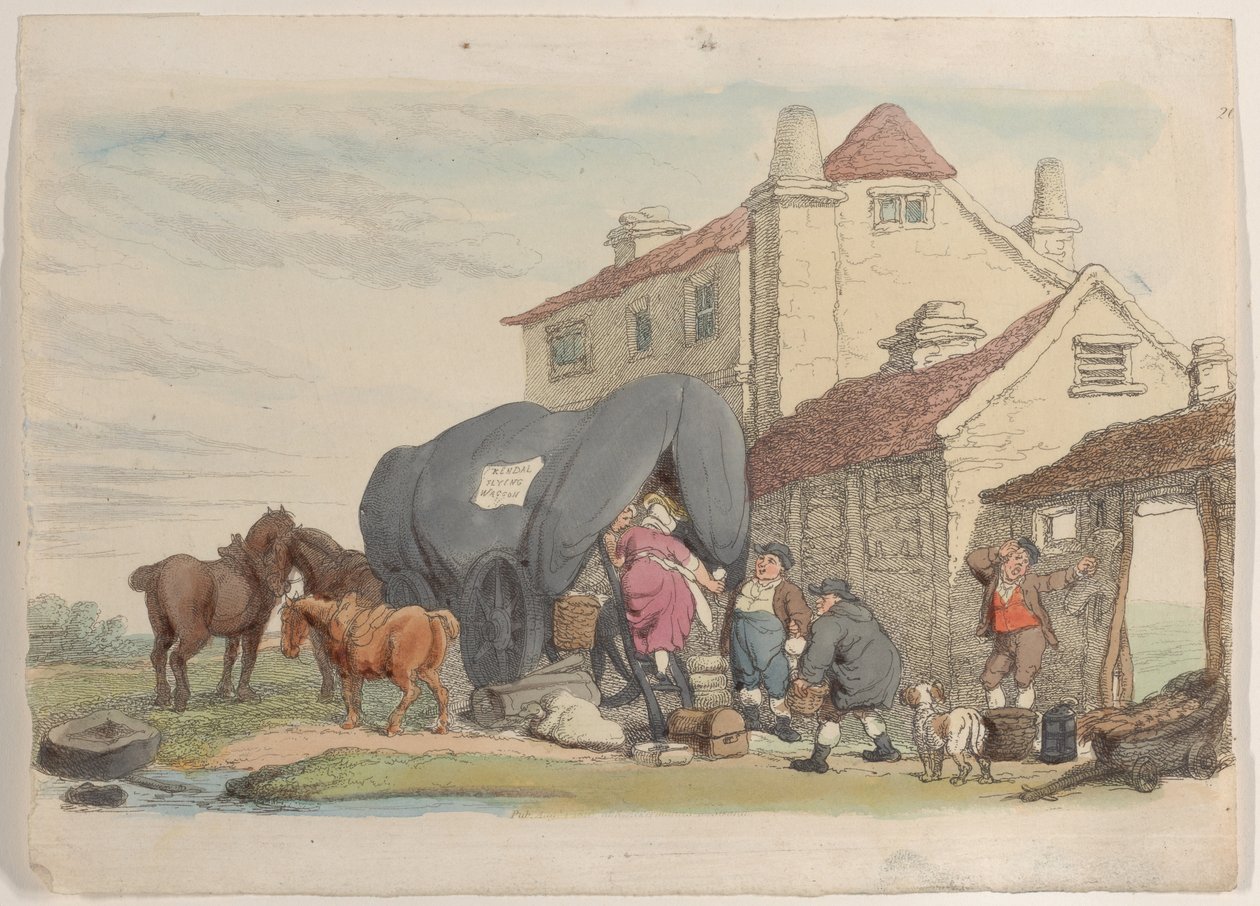 Placa 26: Un Carro Volador, del Mundo en Miniatura, 1816 de Thomas Rowlandson
