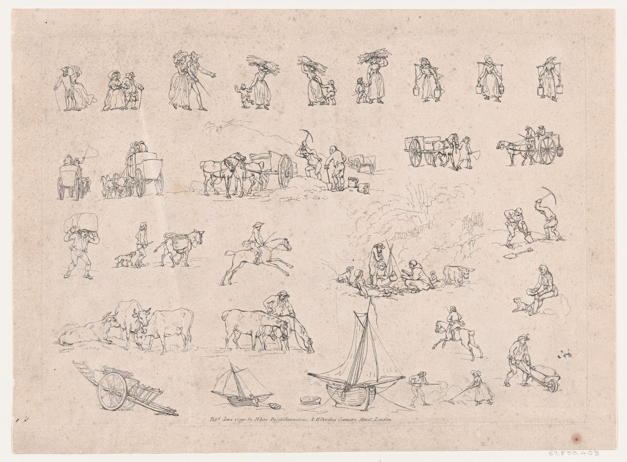 Placa 2, Contornos de figuras, paisajes y ganado... para el uso de los aprendices, 1 de junio de 1790 de Thomas Rowlandson