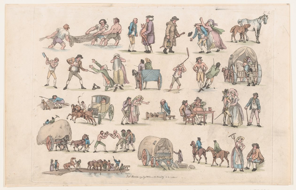 Placa 4, Contornos de Figuras, Paisajes y Ganado...para el Uso de los Aprendices, Ma..., 8 de marzo de 1790 de Thomas Rowlandson
