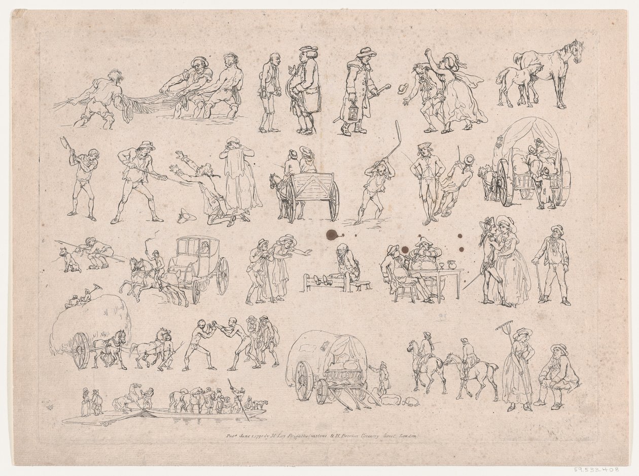 Placa 4, Contornos de Figuras, Paisajes y Ganado...para el Uso de los Aprendices, Ma..., 8 de marzo de 1790 de Thomas Rowlandson