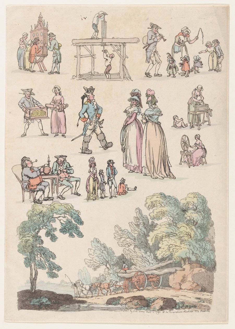 Placa 5, Contornos de figuras, paisajes y ganado... para el uso de aprendices de Thomas Rowlandson