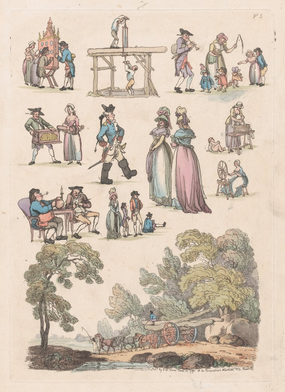 Placa 5, Contornos de figuras, paisajes y ganado... para el uso de los aprendices, junio 18, 1790 de Thomas Rowlandson