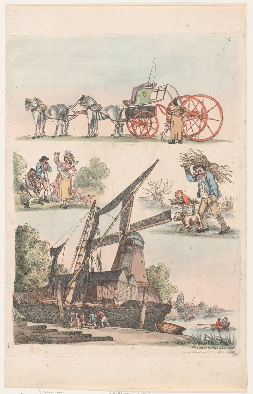 Placa 9, Contornos de figuras, paisajes y ganado... para el uso de aprendices..., 20 de enero de 1791 de Thomas Rowlandson