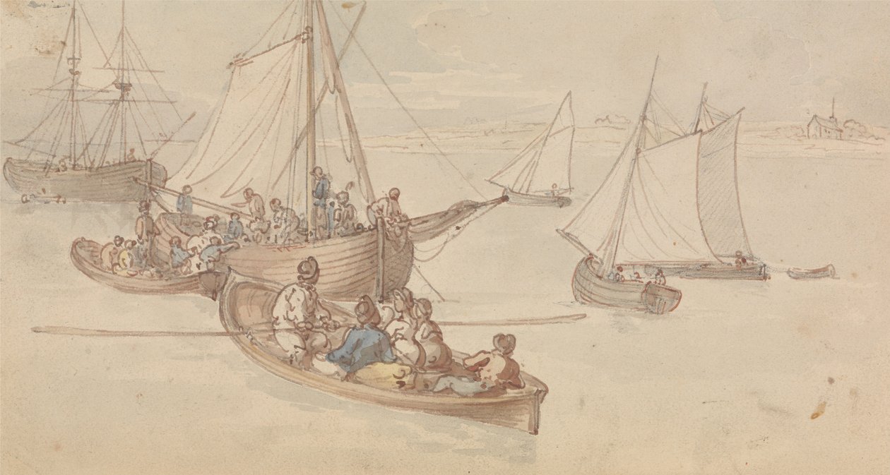 Embarcaciones de recreo en un estuario de Thomas Rowlandson