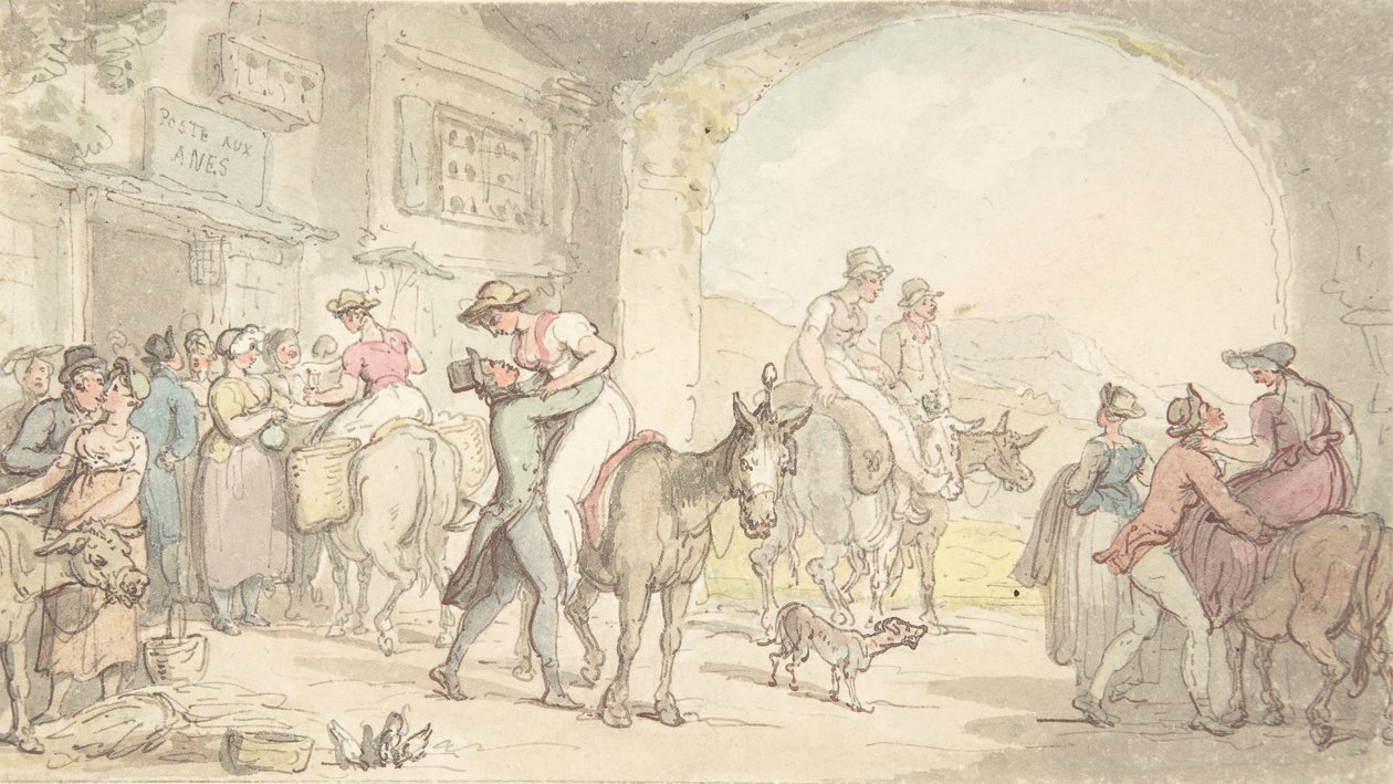 Placer de un Poste aux Anes, de Viajes Sentimentales, ca. 1821 de Thomas Rowlandson