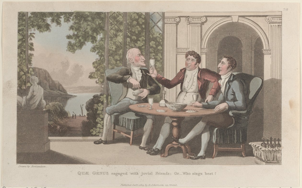 Quae Genus comprometido con amigos joviales, o-¿Quién canta mejor?, de La historia de..., 1 de enero de 1822 de Thomas Rowlandson