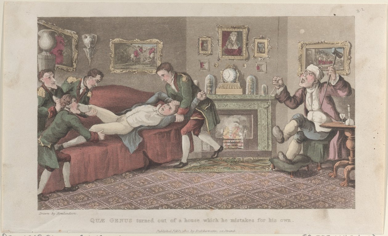 Quae Genus Expulsado de una Casa que Confunde con la Suya, de La Historia, 1 de febrero de 1822 de Thomas Rowlandson