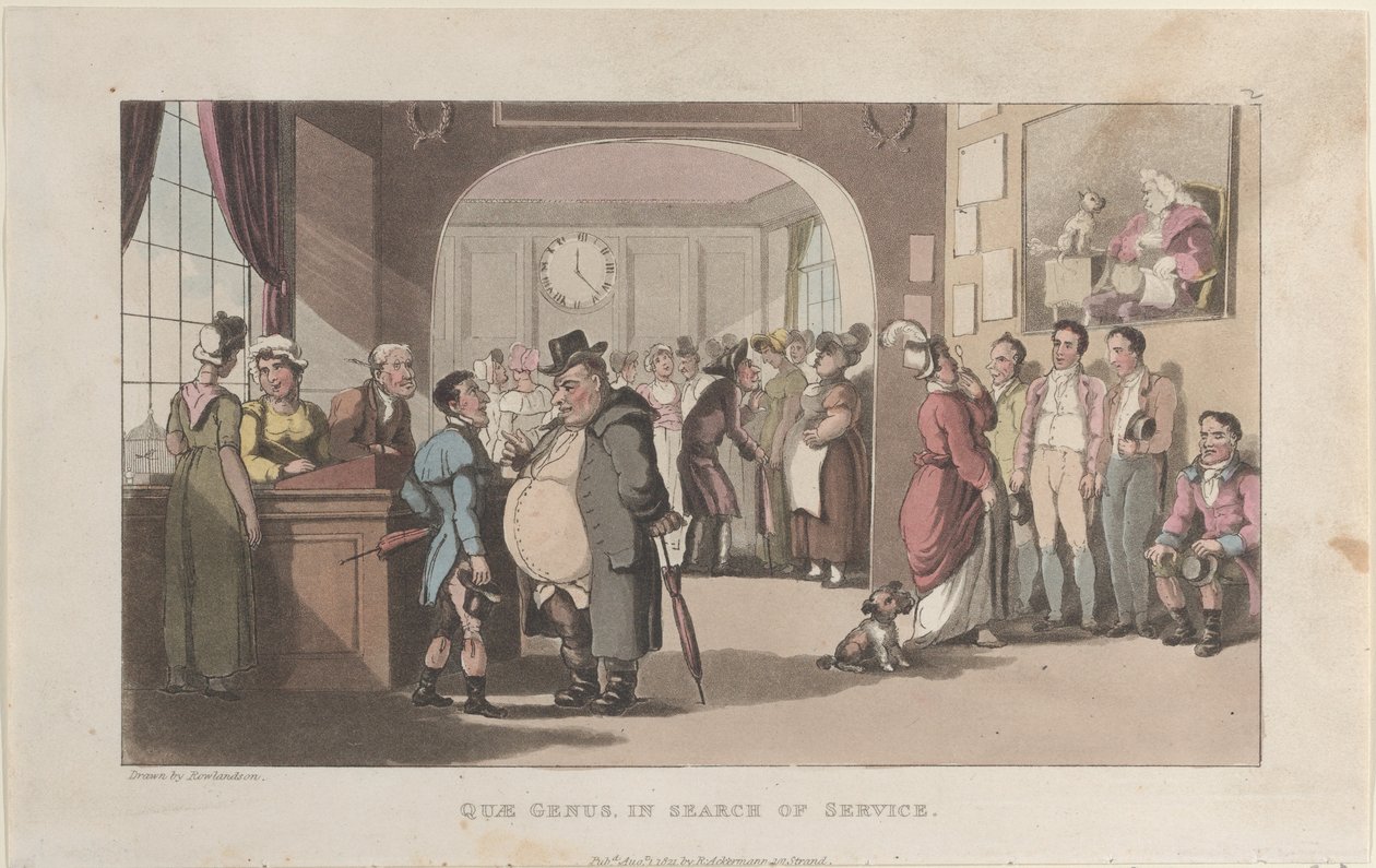 Quae Genus en busca de servicio, de La historia de Johnny Quae Genus, El Lit..., 1 de agosto de 1821 de Thomas Rowlandson