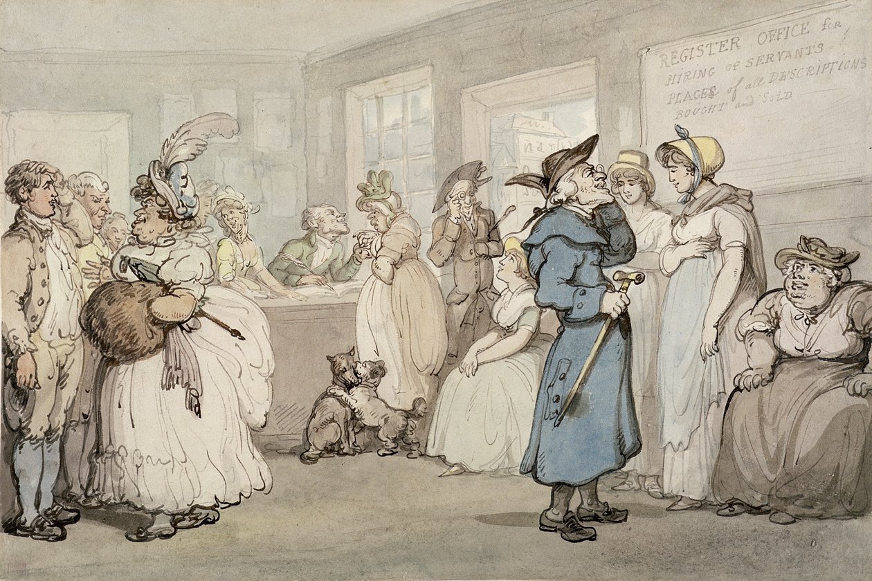 Oficina de registro para la contratación de sirvientes, c.1805 de Thomas Rowlandson