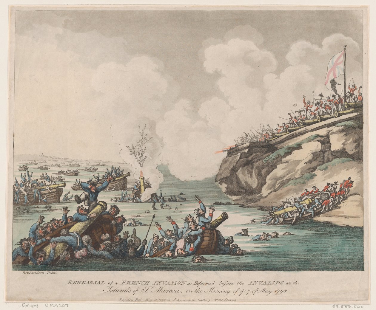 Ensayo de una invasión francesa representada ante los inválidos en las islas de..., 18 de mayo de 1798 de Thomas Rowlandson