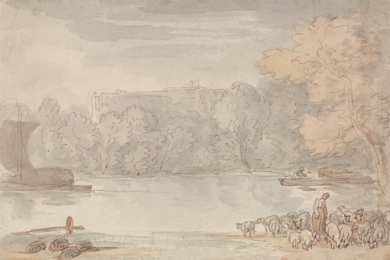 Paisaje fluvial (¿El Támesis en Eton) de Thomas Rowlandson