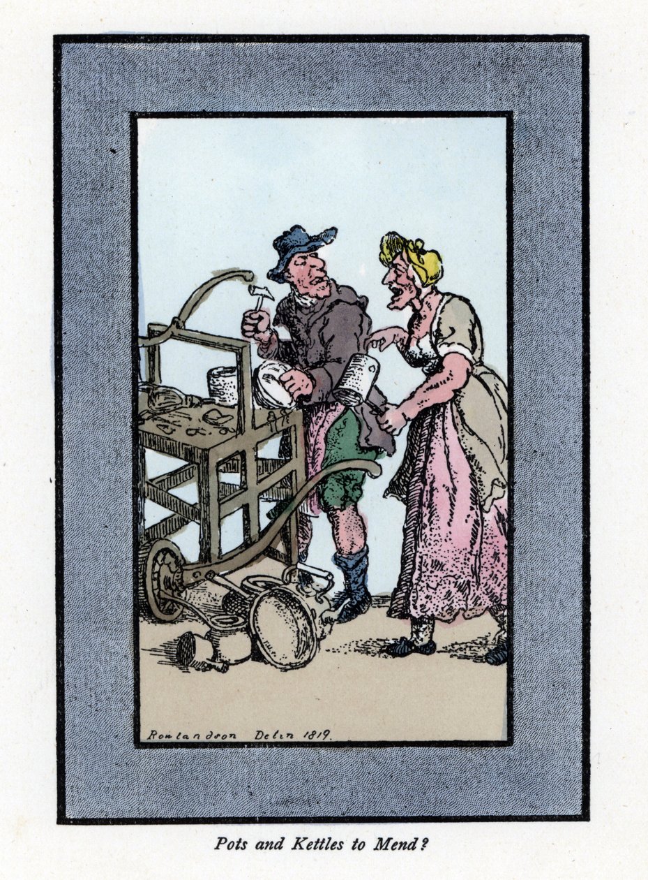 Retamador ambulante mostrando el fondo de una olla de Thomas Rowlandson