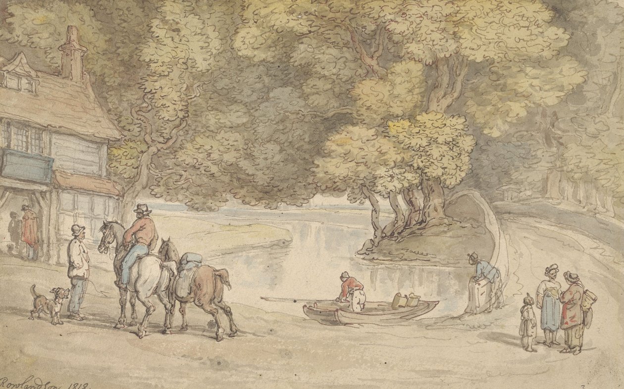 Escena rústica con un río y un puente de Thomas Rowlandson