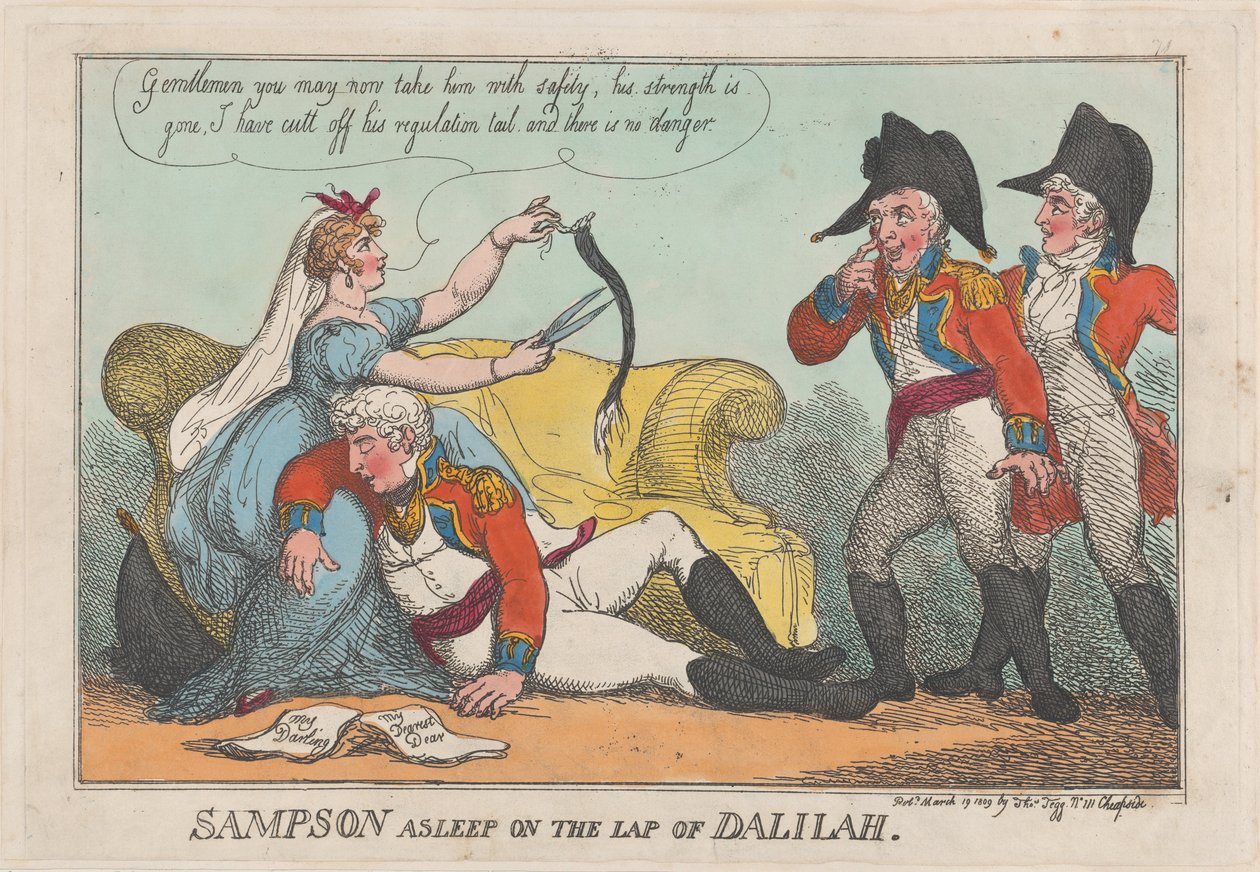 Sansón Dormido en el Regazo de Dalila, 19 de marzo de 1809 de Thomas Rowlandson